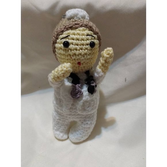 6" Handmade Amigurumi Nurse Doll Keychain Boho Knit Crocheted Front Line Worker - Picture 2 of 4